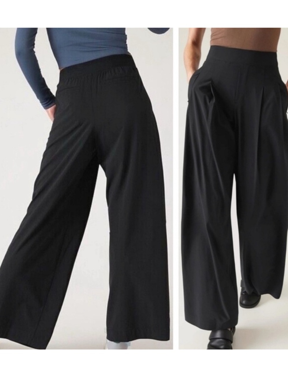 Athleta Brooklyn Heights Black High Rise Pleated Wide Leg Pants Size 12